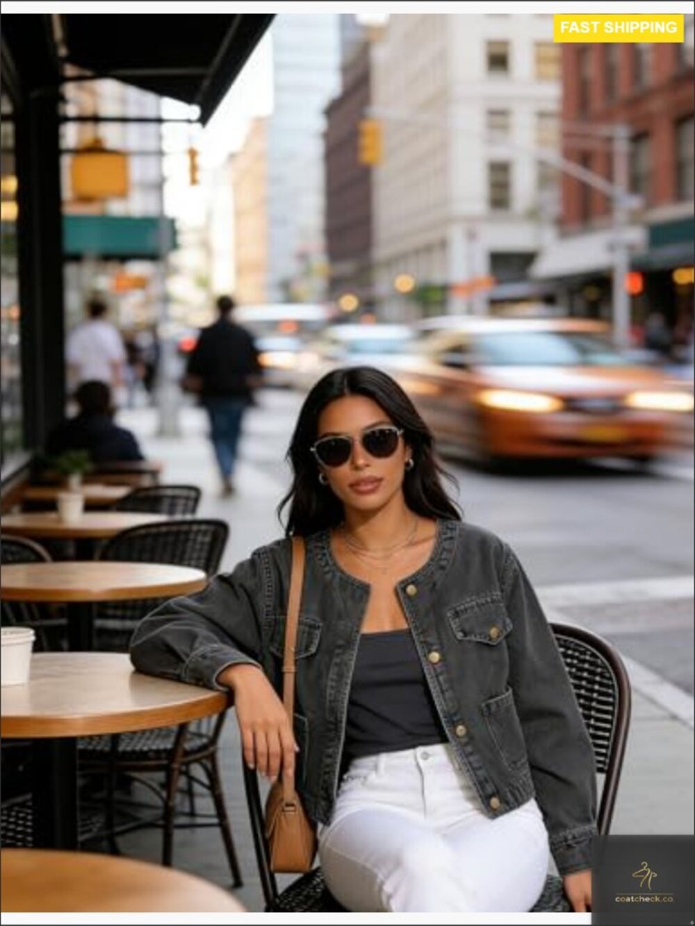 Cropped Denim Jacket with Pockets Long Sleeve Button Down Classic Western Y2K - Picture 5 of 7